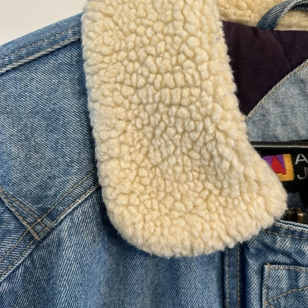 Vintage 80s Andy Johns Sport Western Denim Sherpa Lined Jacket Size Medium - Picture 4 of 14